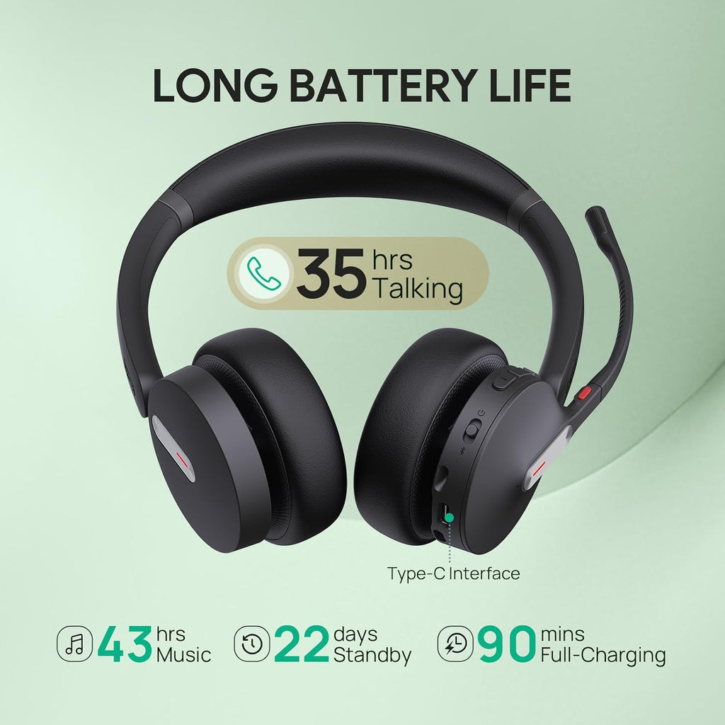 Yealink BH70 Dual Wireless Headset with Mic for Work, Bluetooth Headphone with Teams Certification, up to 35h Talk Time, 147g All-Day Wearing Comfort, Perfect for Open Office Home Hybrid Work