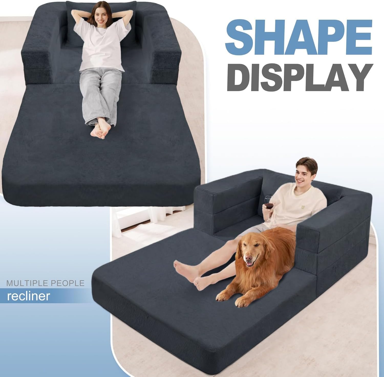 Futon Sofa Bed with Pillow, 3-in-1 Sleeper Sofa Bed with Removable Cover, Convertible Floor Sofa Bed, No Assembly Boneless Couch for Living Room, Bedroom