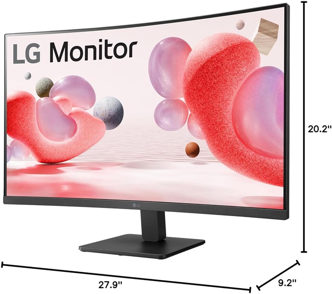 LG 32 inch Curved Monitor, FHD VA Display, 100Hz, 5ms, AMD FreeSync, Dynamic Action Sync, Black Stabilizer, Reader Mode, Flicker Safe, OnScreen Control, Auto Input Switch, with 5ave HDMI Cable