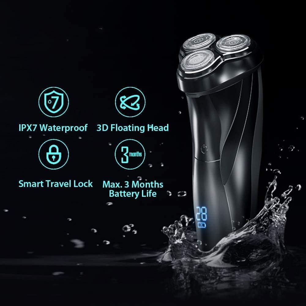Electric Shavers for Men,Dry Wet Waterproof Man Rotary Facial Shaver Portable Face Shaver Cordless Travel USB Rechargeable with Beard Trimmer Led Display for Dad Husband Shaving