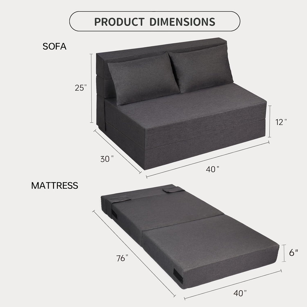 Fvkind Folding Sofa Bed, Foldable Bed Sleeper Chair with Pillow, Convertible Sofa Bed with Washable Cover, Fold Out Couch, Futon Sofa Bed for Living Room, Dorm, Guest Room, Standard Size, Dark Grey