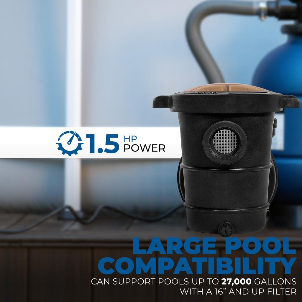 XtremepowerUS 1.5HP Above Ground Swimming Pool Pump 2-Speed Pump Spa 1.5' inch High Flow Dual Speed Self Filter Basket w/ Pool Hose Adapter