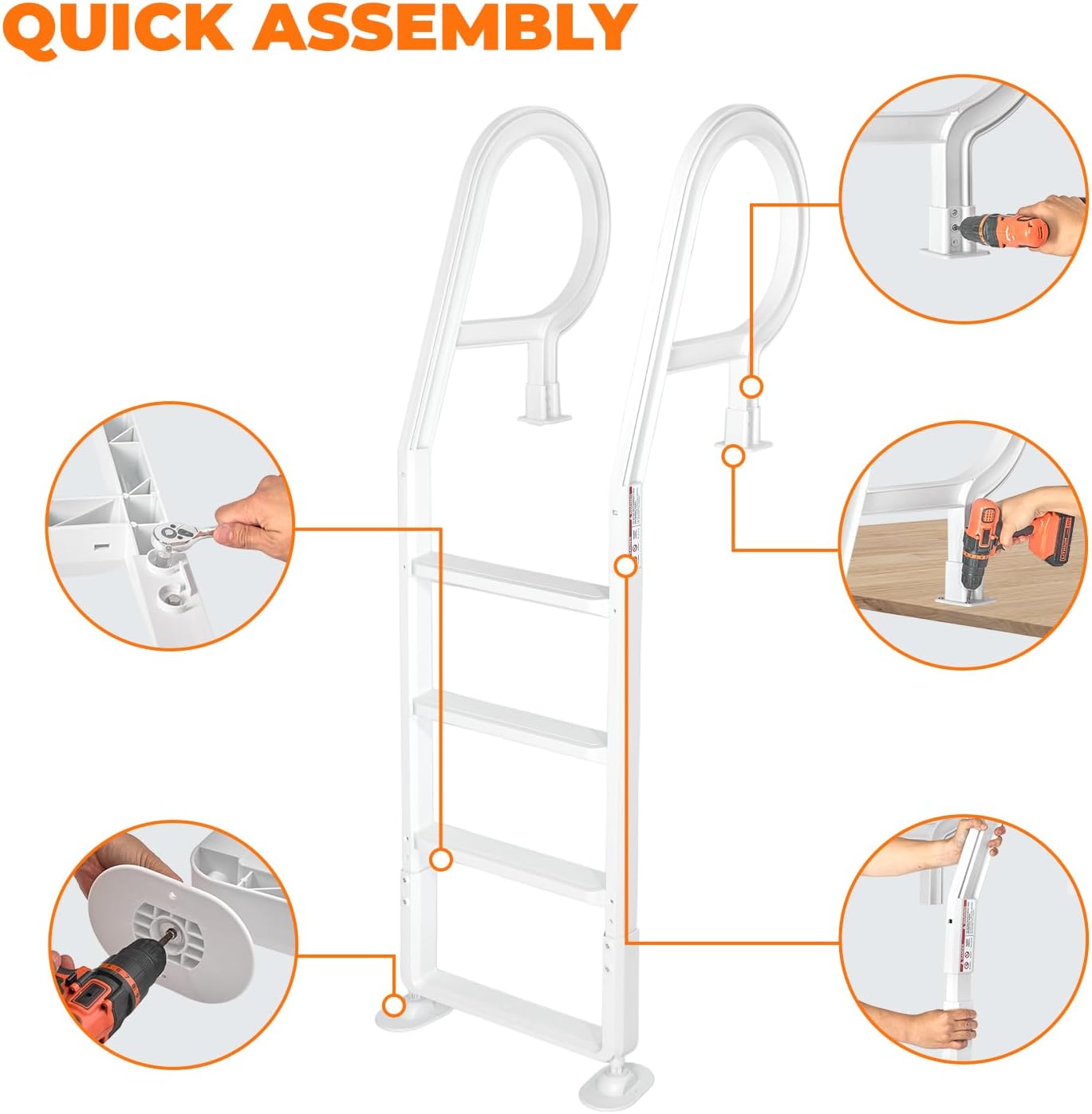 XtremepouwerUS Heavy Duty Deck Entry Ladder Anti Slip Plastic Step Pool Ladder for Adjustable 48-54 Inch Above Ground or In Ground Swimming Pools
