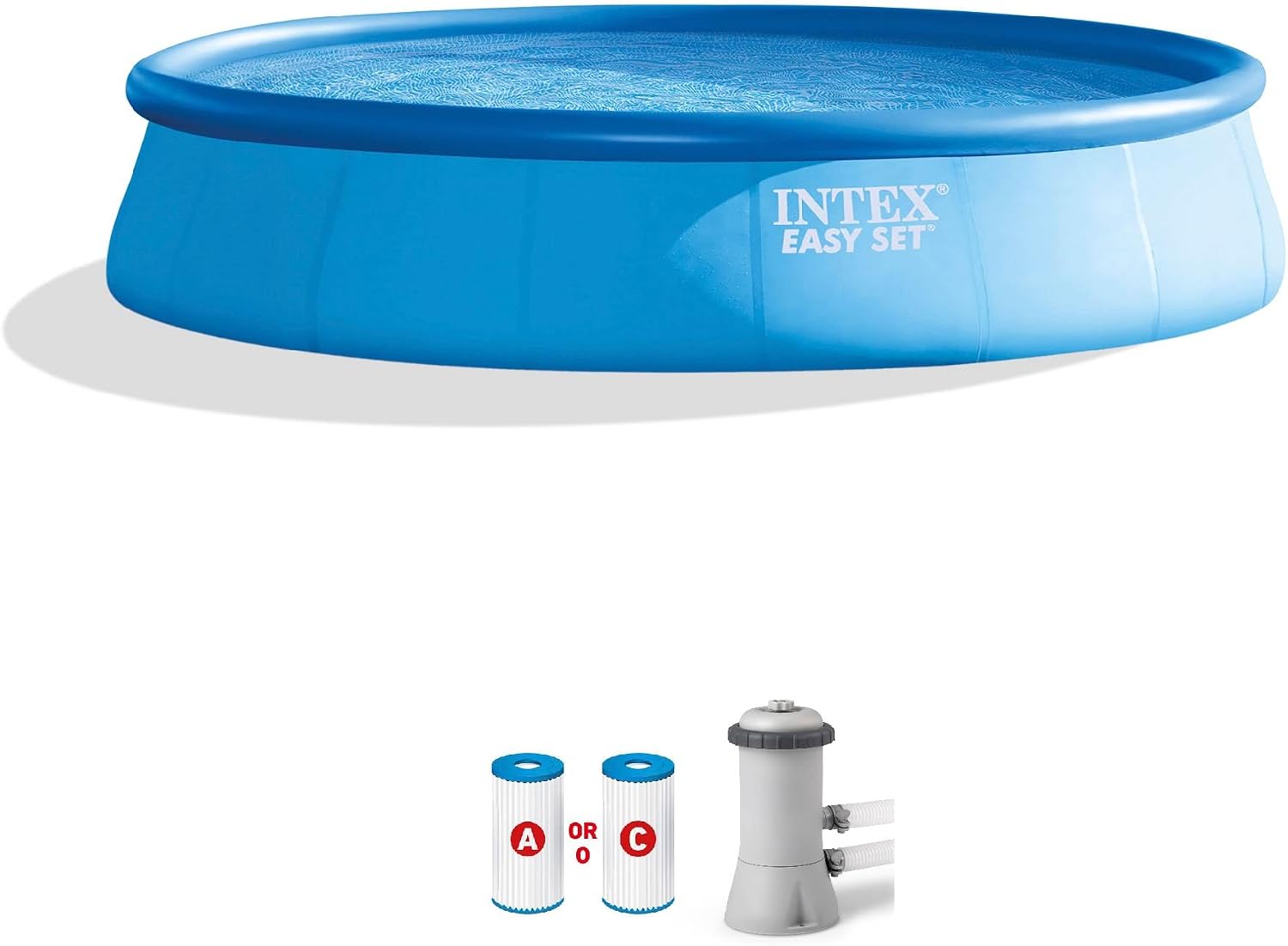 INTEX 28157EH Easy Set Inflatable Swimming Pool Set: 15ft x 33in – Includes 530 GPH Cartridge Filter Pump – Puncture-Resistant Material – 2587 Gallon Capacity – 26in Water Depth