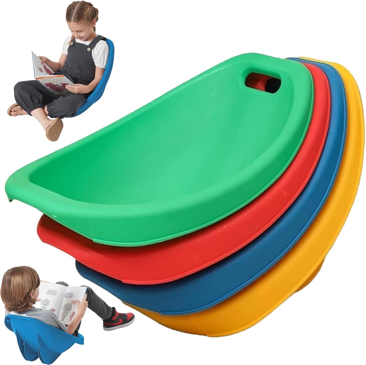 4-Packs Scoop Rocker Chair for Kids, Toddler Reading Chair with Back Support, Plastic Scoop Rockers for Classroom, Lightweight Wiggle Floor Chair Sensory Balance Wobble Seat,4pcs
