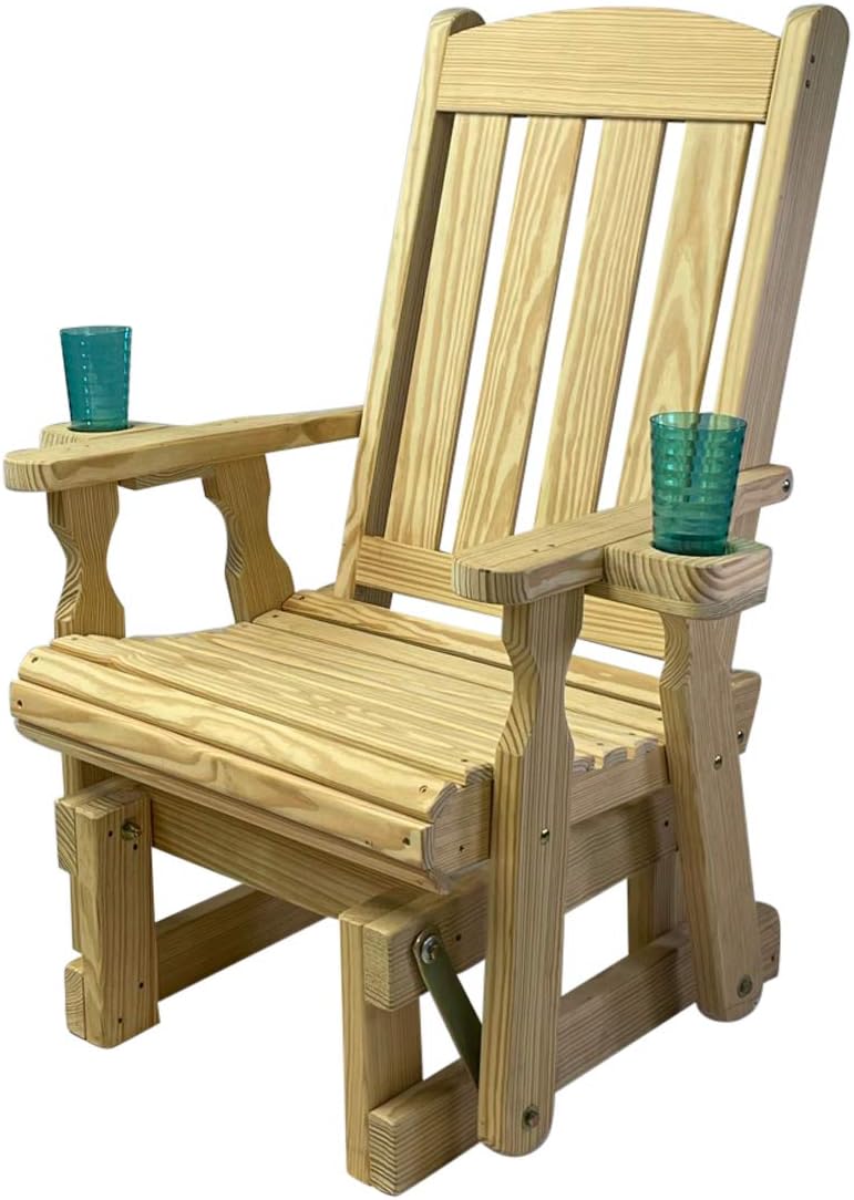 Amish Casual Heavy Duty 600 Lb Mission High Back Treated Glider Chair with Cupholders (Unfinished)
