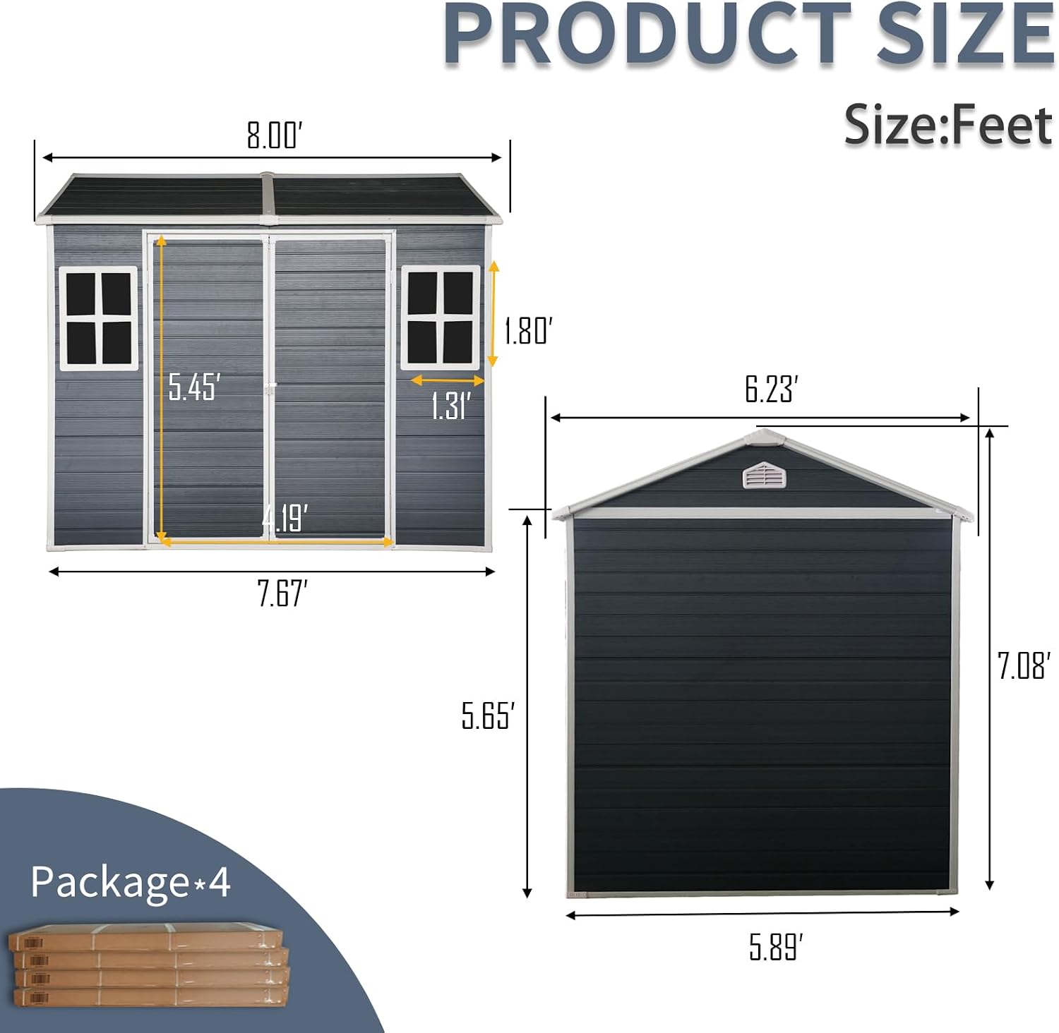 Ball & Cast 6x8 FT Outdoor Storage Shed,Multi-Wall Resin Panels Garden Tool House with 2 Window and Floor,Waterproof Cabinet W/Sloping Roof & Double Doors,Shelter for Patio,Lawn,Black