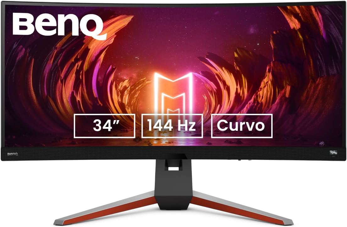 BenQ MOBIUZ EX3410R Curved Gaming Monitor 34' 2K 1440p 144Hz 1ms w/Remote | HDRi | 1000R | Color Optimizer | Freesync Premium Pro | Eye-Care | Height, Swivel & Tilt | 2.1ch w/ 5w Sub | USB Hub