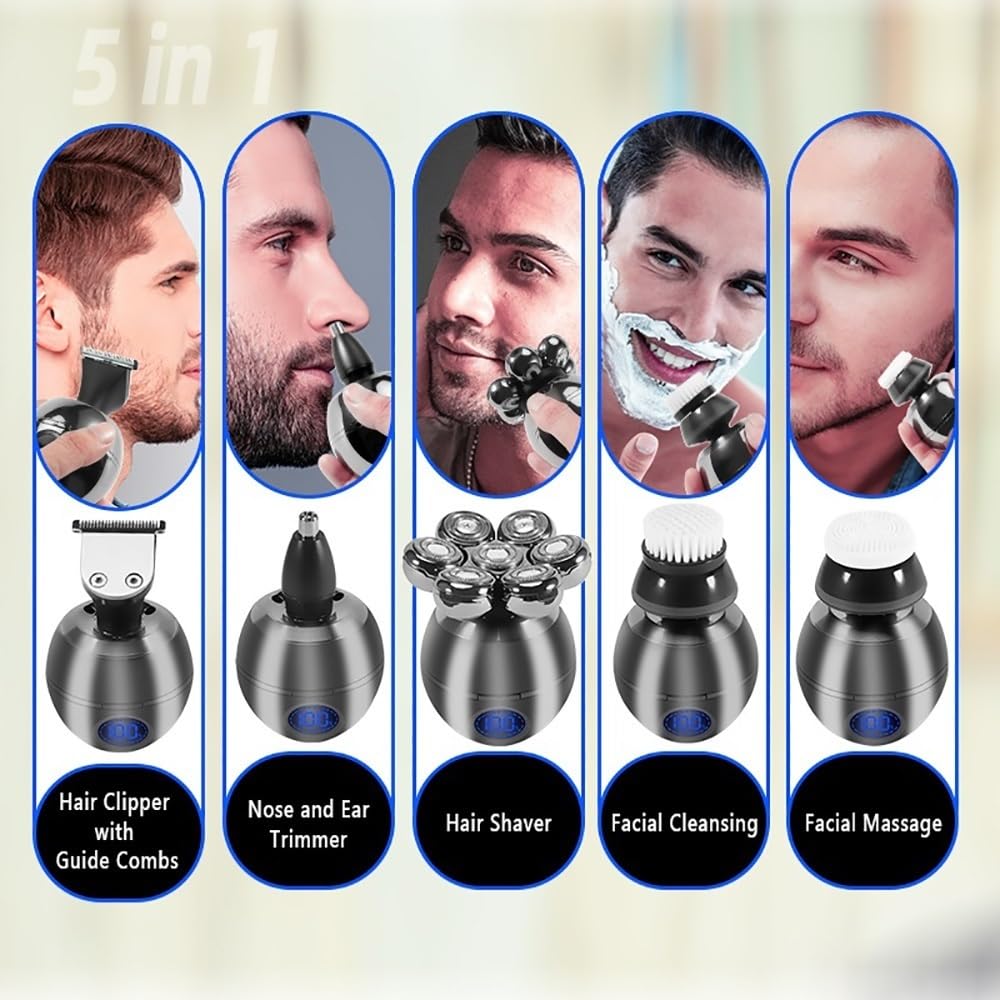 Head Shavers for Bald Men, Rechargeable 5 in 1 Multi Grooming Kit Beard Hair Electric Shaver for Men Body Trimmer Facial Electric Razor Balde Shaving Machine