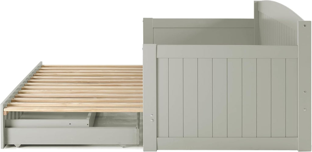 Alaterre Furniture Harmony Twin to King Daybed with Pop Up Trundle Bed - Solid Wood Twin Day Bed with 2 Pull-Out Storage Drawers and 400lb Capacity - For Kids, Guest Room, Living Room (Dove Gray)