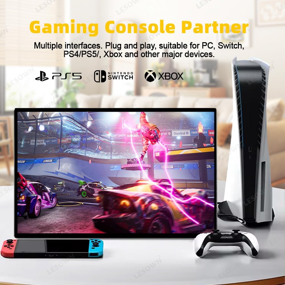 18' 1920x1200 Ultra Thin Portable Gaming Monitor Widescreen 100% sRGB 400Nits VESA USB-C External Display, Built-in Speakers (18' 1200P 120Hz No Touch)