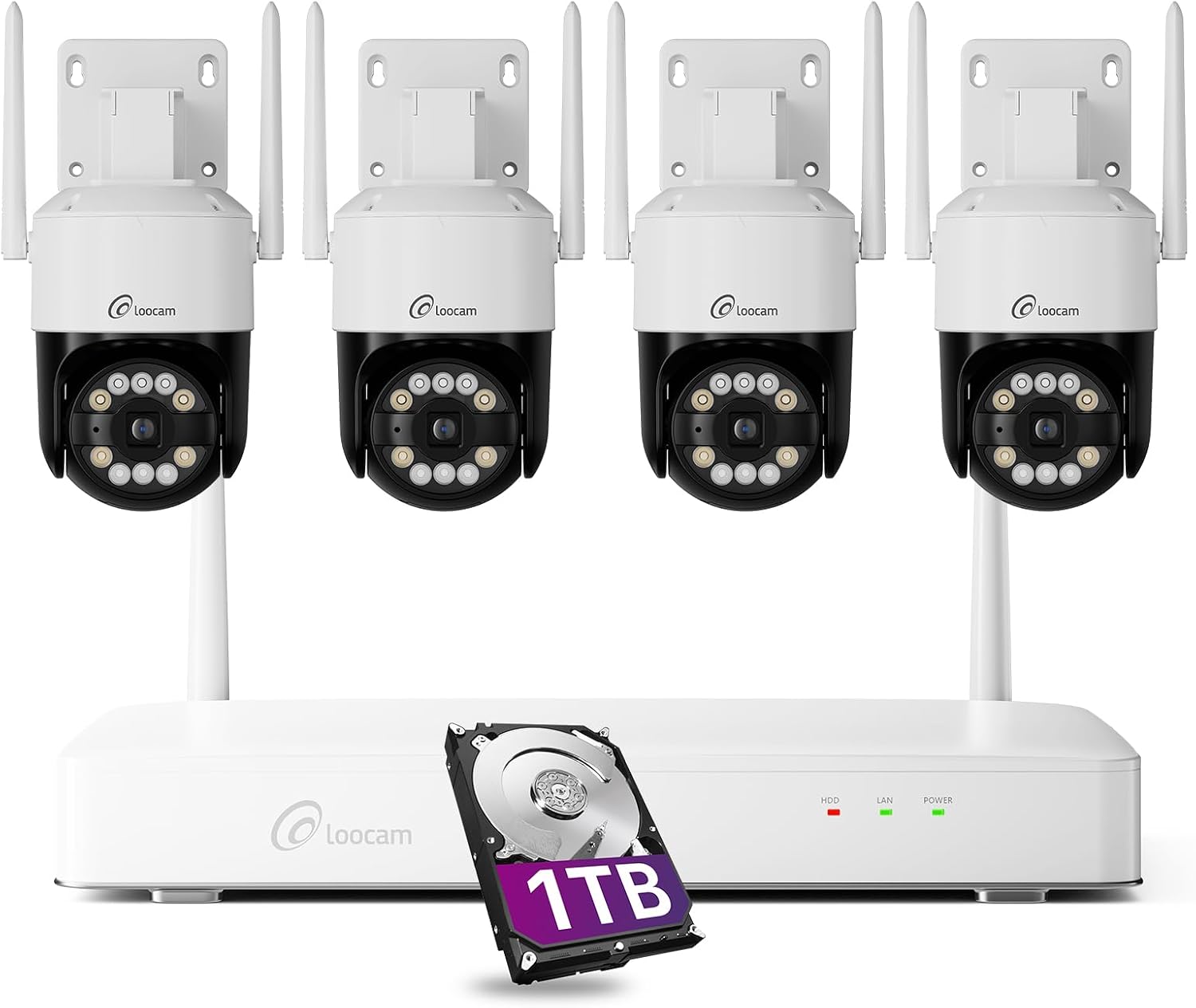Loocam 4K Wireless Security Camera System Wi-Fi 6, Color Night Vision, 355° Pan 95° Tilt, Light & Siren Alarm, Human Vehicle Detection, Two-Way Audio Cameras for Home Security, 8CH NVR 1TB HDD