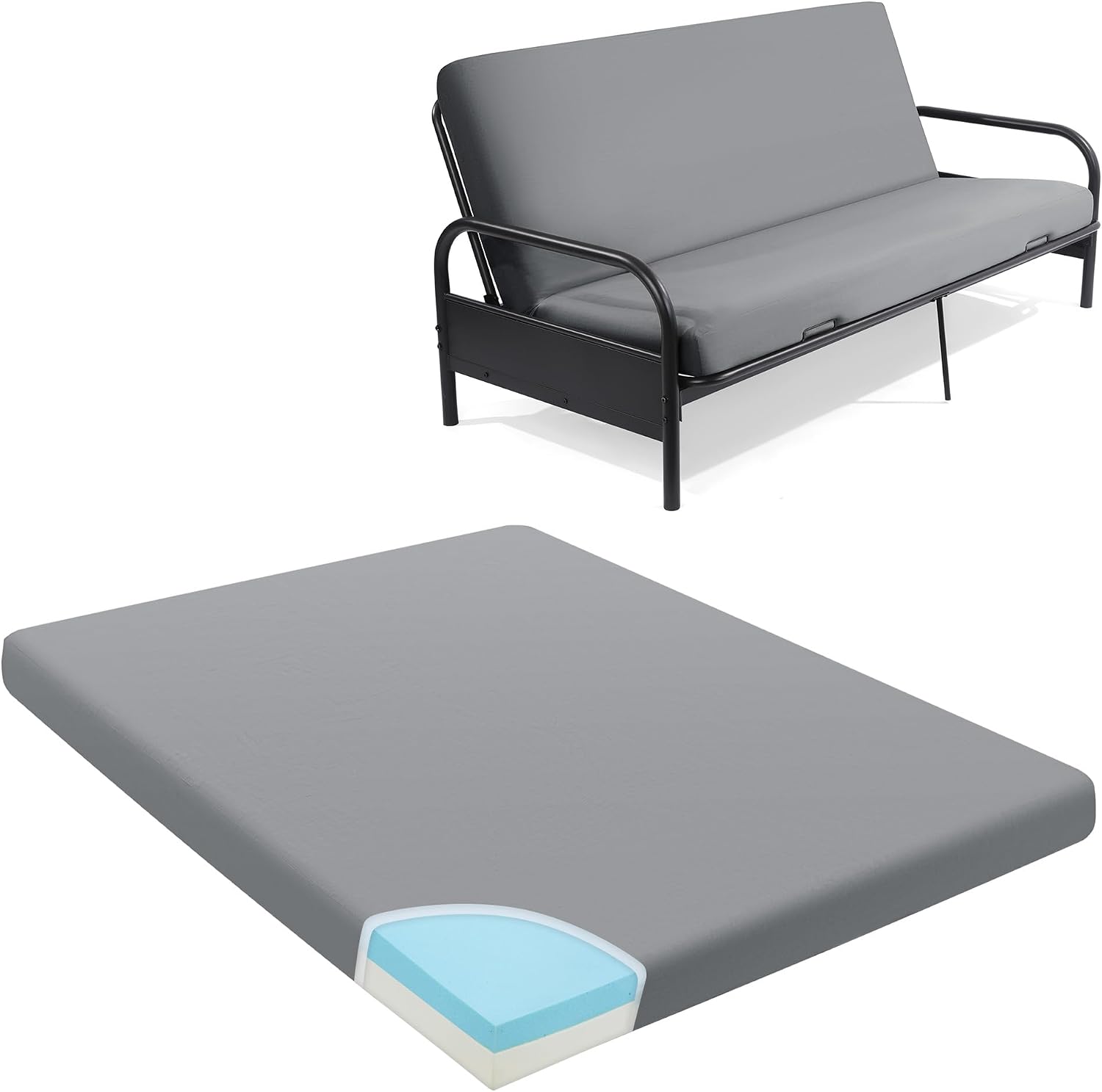 HOMBYS Memory Foam Futon Mattress, Foldable Sofa Bed Mattress with Removable Cover, Medium Firm Support, Fits Most Futon Frames (Full)