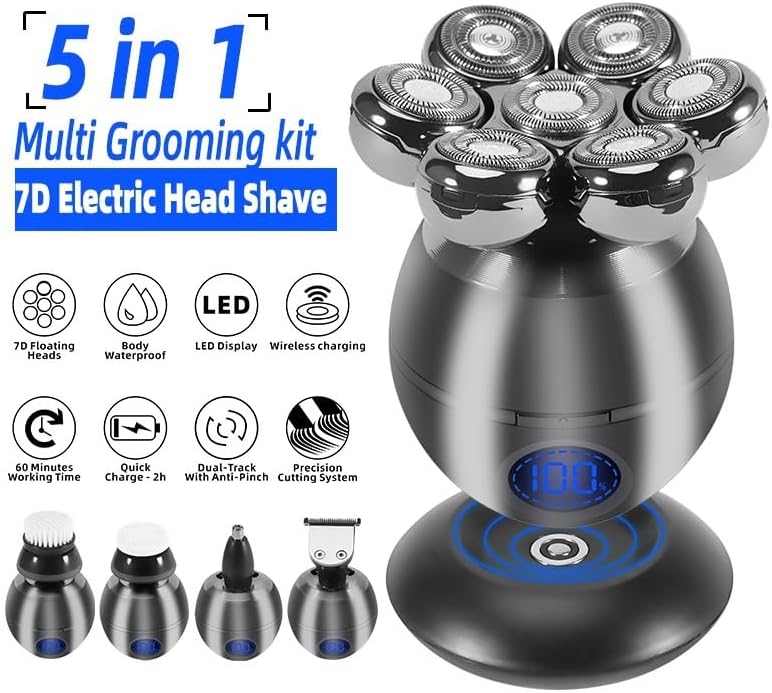 Head Shaver for Men, 5-in-1 Rechargeable Multi Grooming Kit Beard Hair Electric Shaver for Men Body Trimmer Facial Electric Razor Balde Shaving Machine