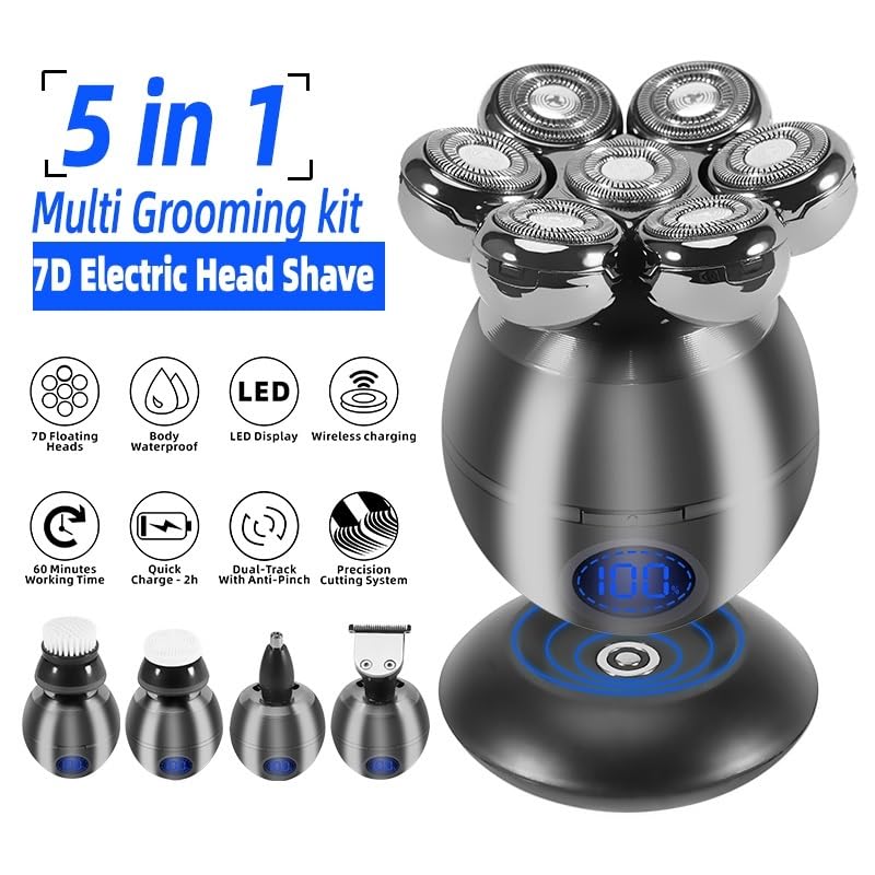 Head Shavers for Bald Men, 5-IN-1 Rechargeable Multi Grooming Kit Beard Hair Electric Shaver For Men Body Trimmer Facial Electric Razor Balde Shaving Machine