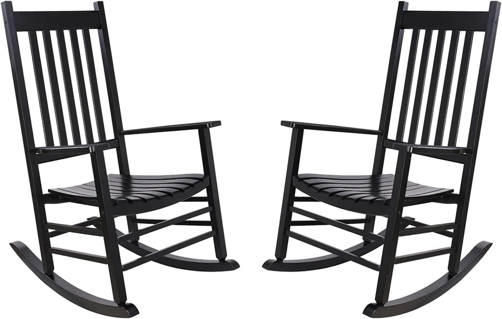 Rocking Chair Wooden Frame Chair Indoor and Outdoor Fade Resistant Rocker with 350lbs Weight Capacity All Weather Porch Rocker for Garden Lawn Balcony Backyard and Patio Porch (2, Black)