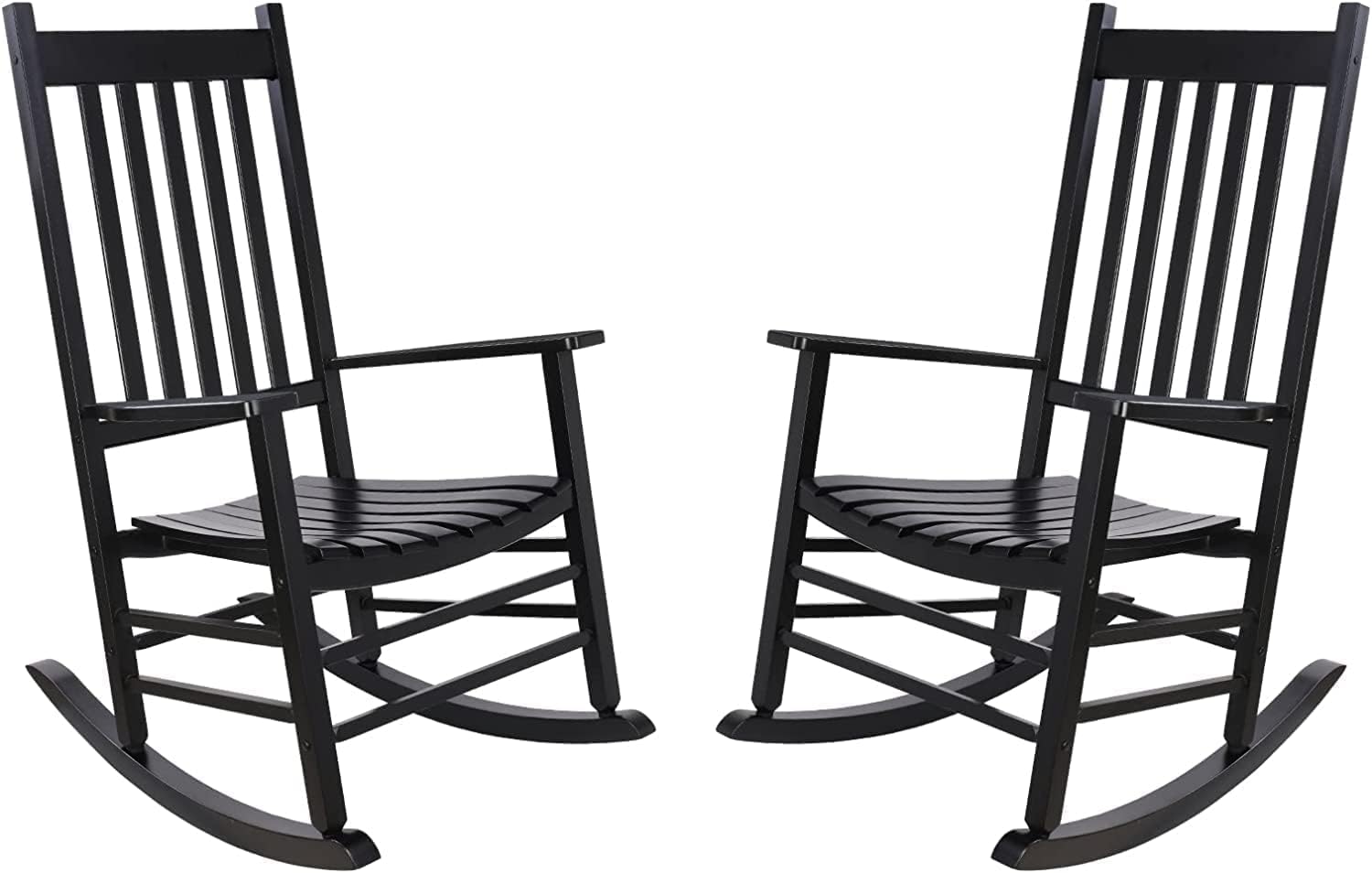 Rocking Chair Wooden Frame Chair Indoor and Outdoor Fade Resistant Rocker with 350lbs Weight Capacity All Weather Porch Rocker for Garden Lawn Balcony Backyard and Patio Porch (2, Black)