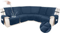 HDCAXKJ 100% Waterproof Velvet Recliner Sectional Couch Covers L Shaped Corner Reclining Sofa Cover Washable Thick Non Slip Sectional Slipcover with Pockets (5 Seat Recliner Couch, Dark Blue)