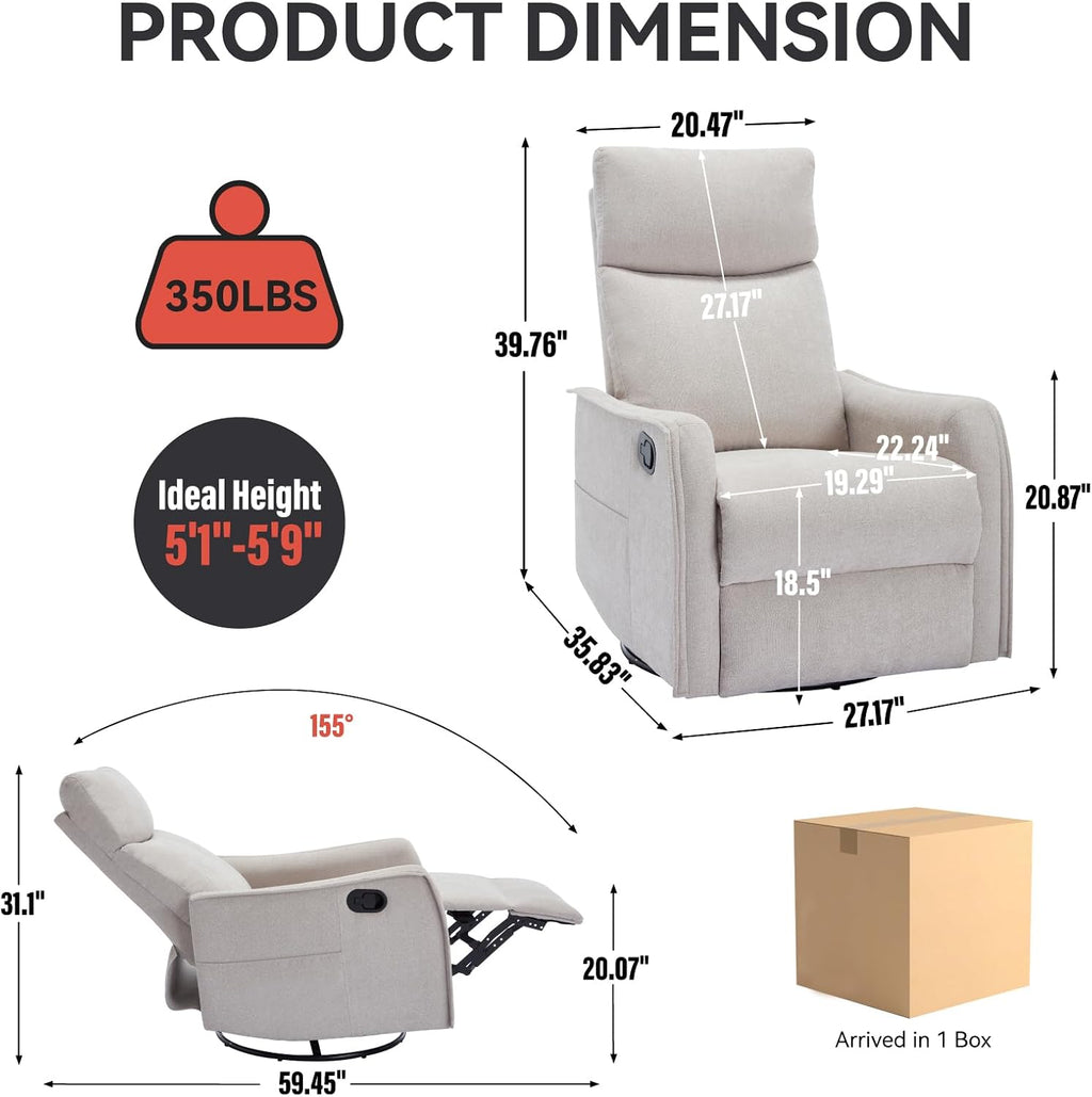Massage Chair Recliner with Heat, 360° Swivel Glider Rocker with Reclining Backrest and Footrest, Manual Lazy Boy Recliners for Adults, Modern Nursery Rocking Chairs (Beige)