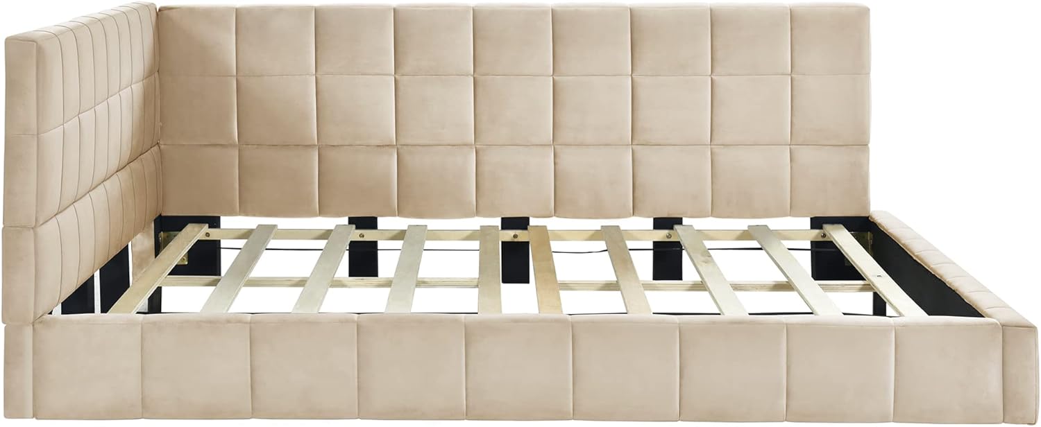Merax Full Size Daybed, Full Upholstered Daybed Sofa Bed Frame, No Box Spring Needed, Beige