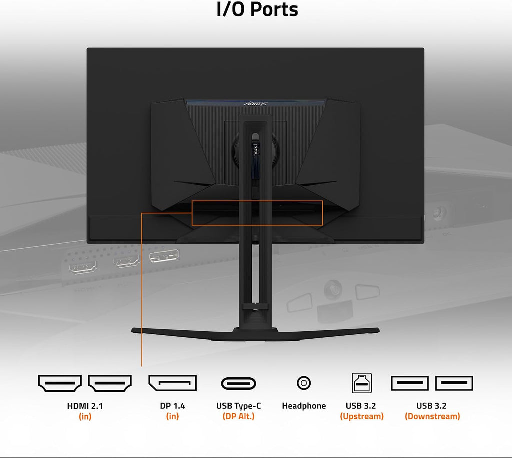GIGABYTE - AORUS FO32U - 32' QD OLED Gaming Monitor - UHD 3840x2160-165Hz - 0.03ms GTG - AMD FreeSync Premium Pro - Type C KVM - HDMI, DP, Type C - Height Adjustable - Black (Renewed)