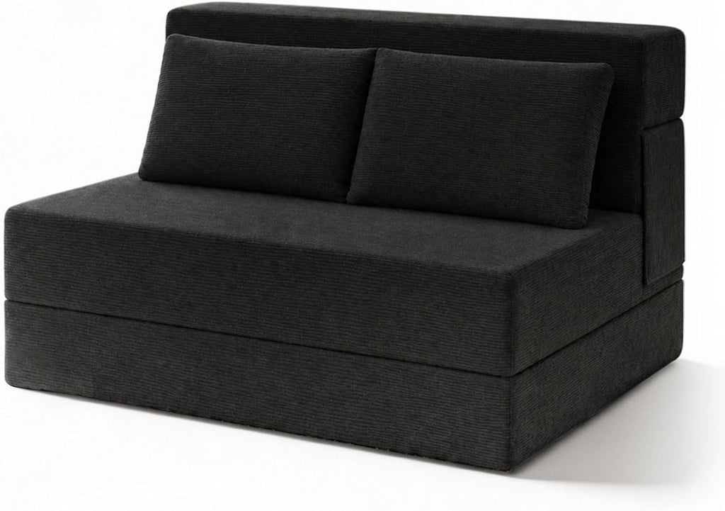 Folding Sofa Bed,Convertible Sleeper Chair with Pillow, Loveseat Fold Out Chair Bed, Memory Foam Floor Couch Mattress, Foldable Futon Couch Lounge for Living Room (Black-Corduroy, Twin)
