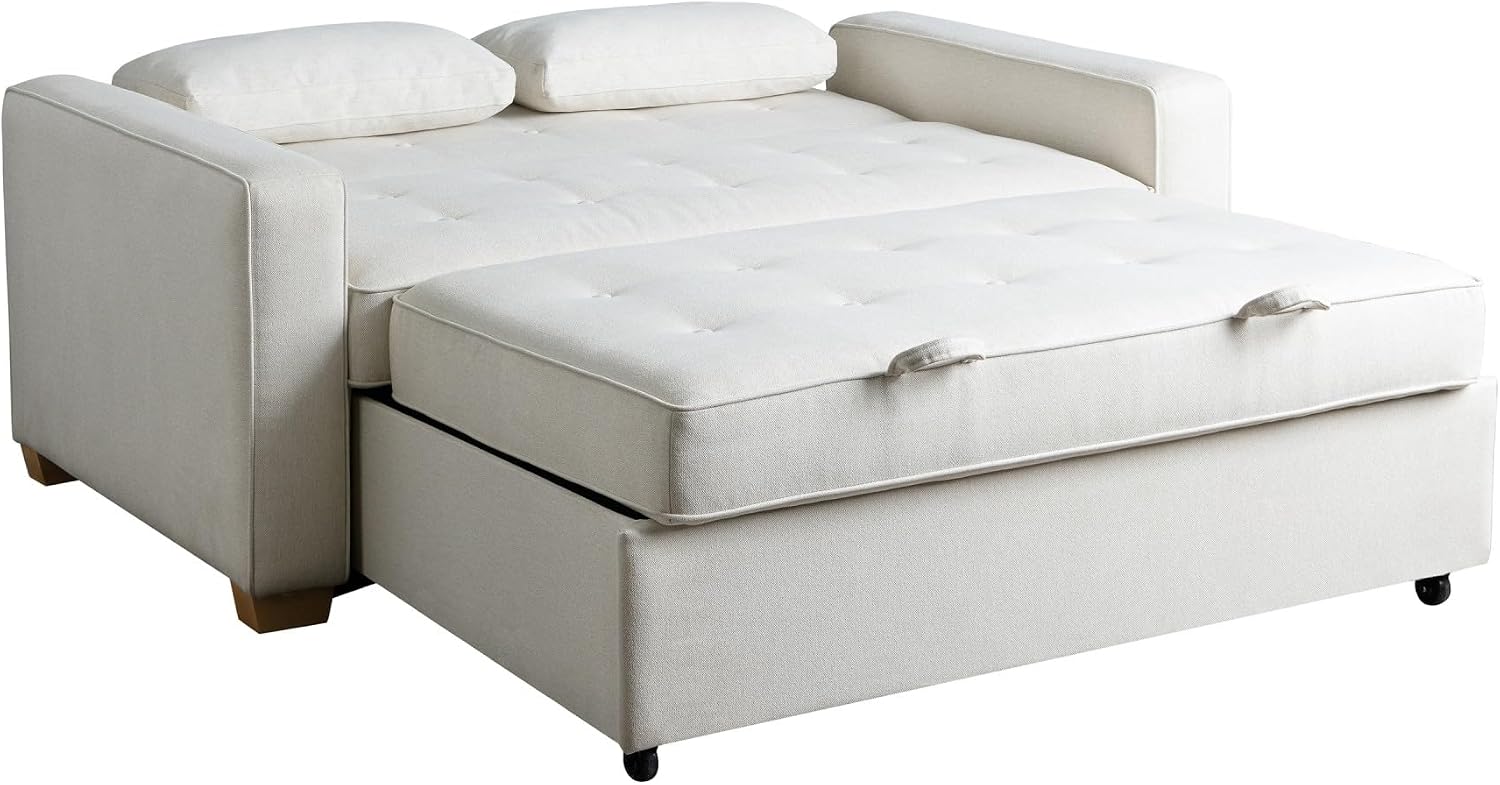Serta Ainsley 66.5' Convertible Sleeper Loveseat, Full Size, Dreamcoil Comfort, Soft Woven Fabric, Oyster