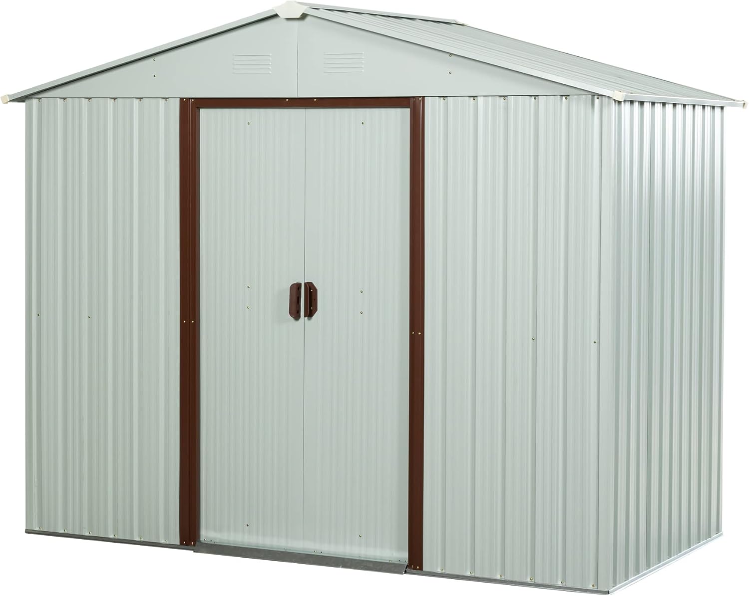 8 x 4 FT Outdoor Storage Shed, Metal Garden Shed with Floor Frame, Tool Shed Outdoor Storage with Lockable Sliding Doors & Air Vents, Storage House Waterproof for Backyard, Lawn, White