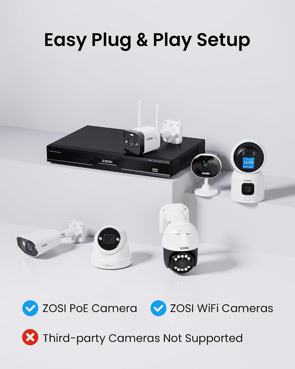ZOSI 32 Channel Network Video Recorder for Security Camera System, 32CH Surveillance NVR Work with 4K/5MP/4MP/3MP HD ZOSI PoE/WiFi Cameras,2 HDD Bays, No HDD Included, No PoE Port