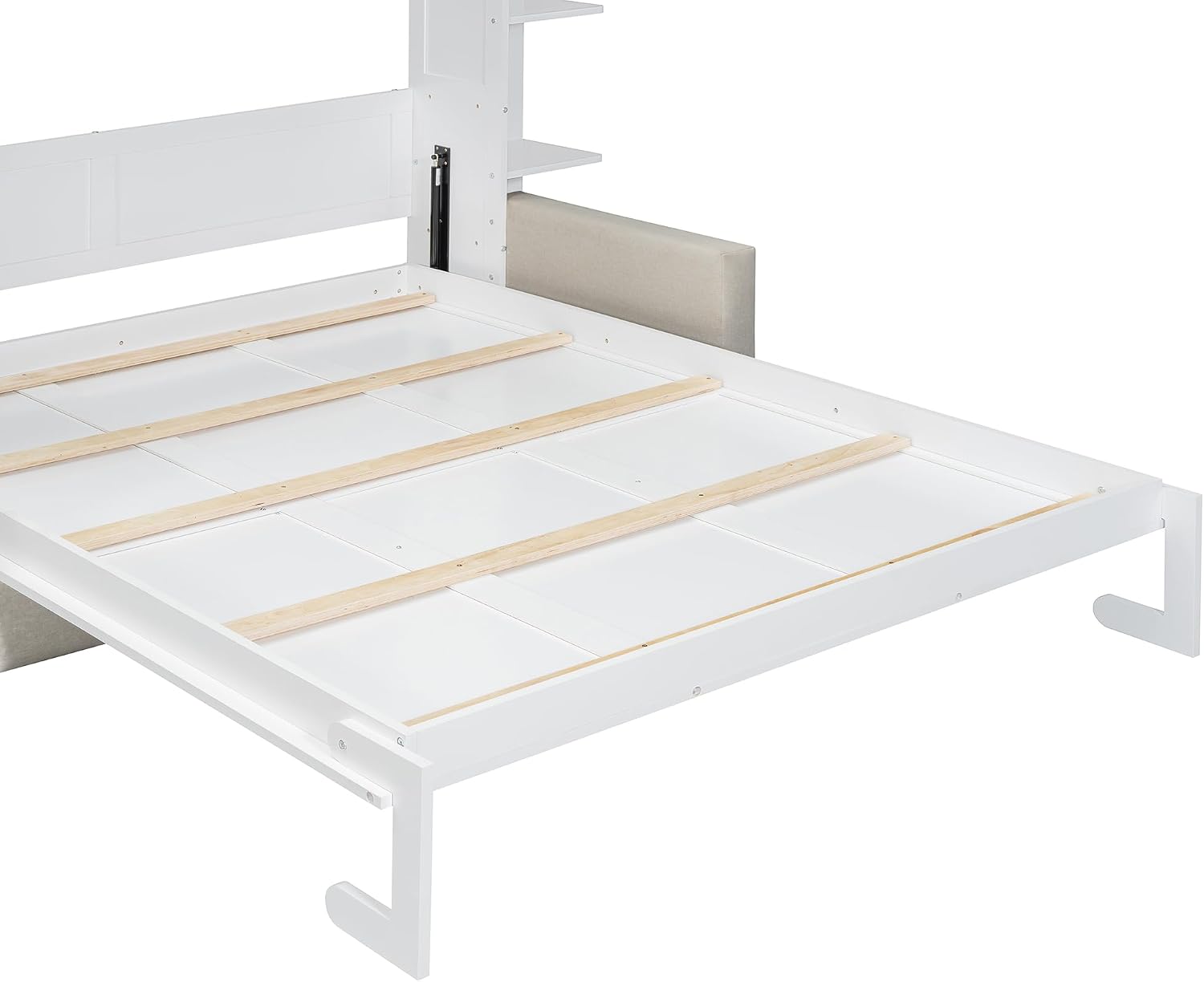 Merax Queen Size Murphy with Sofa and Shelves for Bedroom or Guestroom Wall Bed Space Saving Hidden Bed,No Need Fix to The Wall,Gray