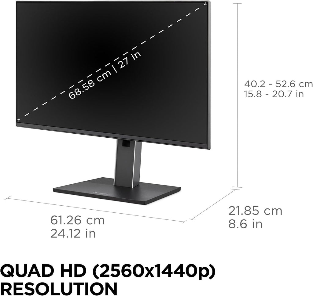 ViewSonic VG2752-2K 27 Inch 1440p Monitor, IPS Display with 100Hz for Smooth Home and Office Productivity, Full Ergonomic Adjustability, 5-Port USB Hub, 65W USB-C, HDMI, and DisplayPort Inputs