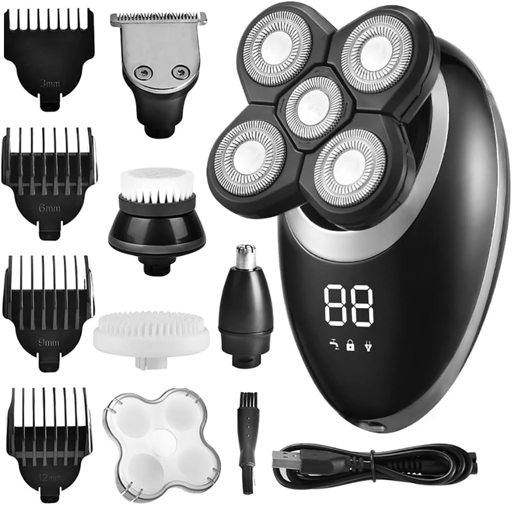 Electric Razor for Men, Electric Shaver for Men Beard Hair Trimmer Electric Razor 5D Floating Five Blade Heads Electric Nose Hair Trimmer LCD Display ( Color : Silver-Package A )