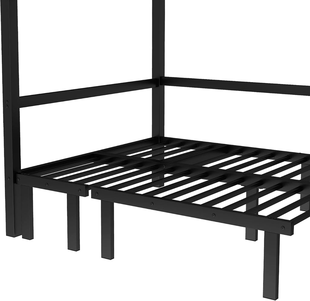 Harper & Bright Designs Full Over Full Bunk Bed Frame for Adults, Heavy Duty Metal Bunk Bed with U-Shaped Sofa, Safety Rails and Side Ladder, Industrial Bunk Beds for Space-Saving, Black