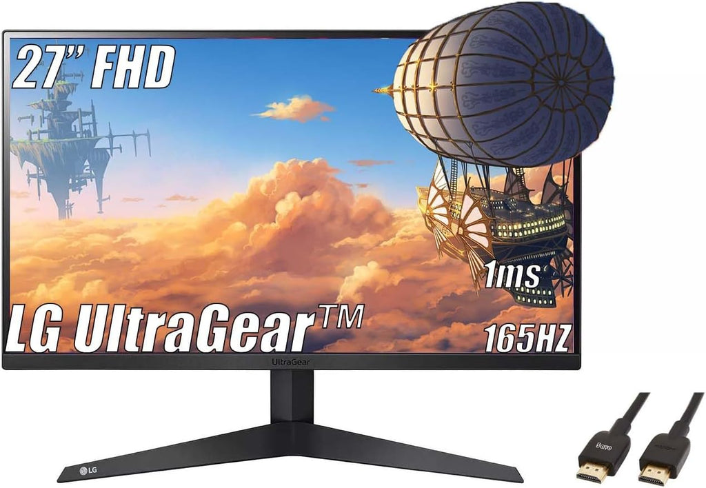 LG 27 inch Ultragear Gaming Monitor, FHD (1920 x 1080) Display, AMD FreeSync Premium, 165Hz, 1ms, Black Stabilizer, 3-Side Virtually Borderless Screen, with 5ave HDMI Cable