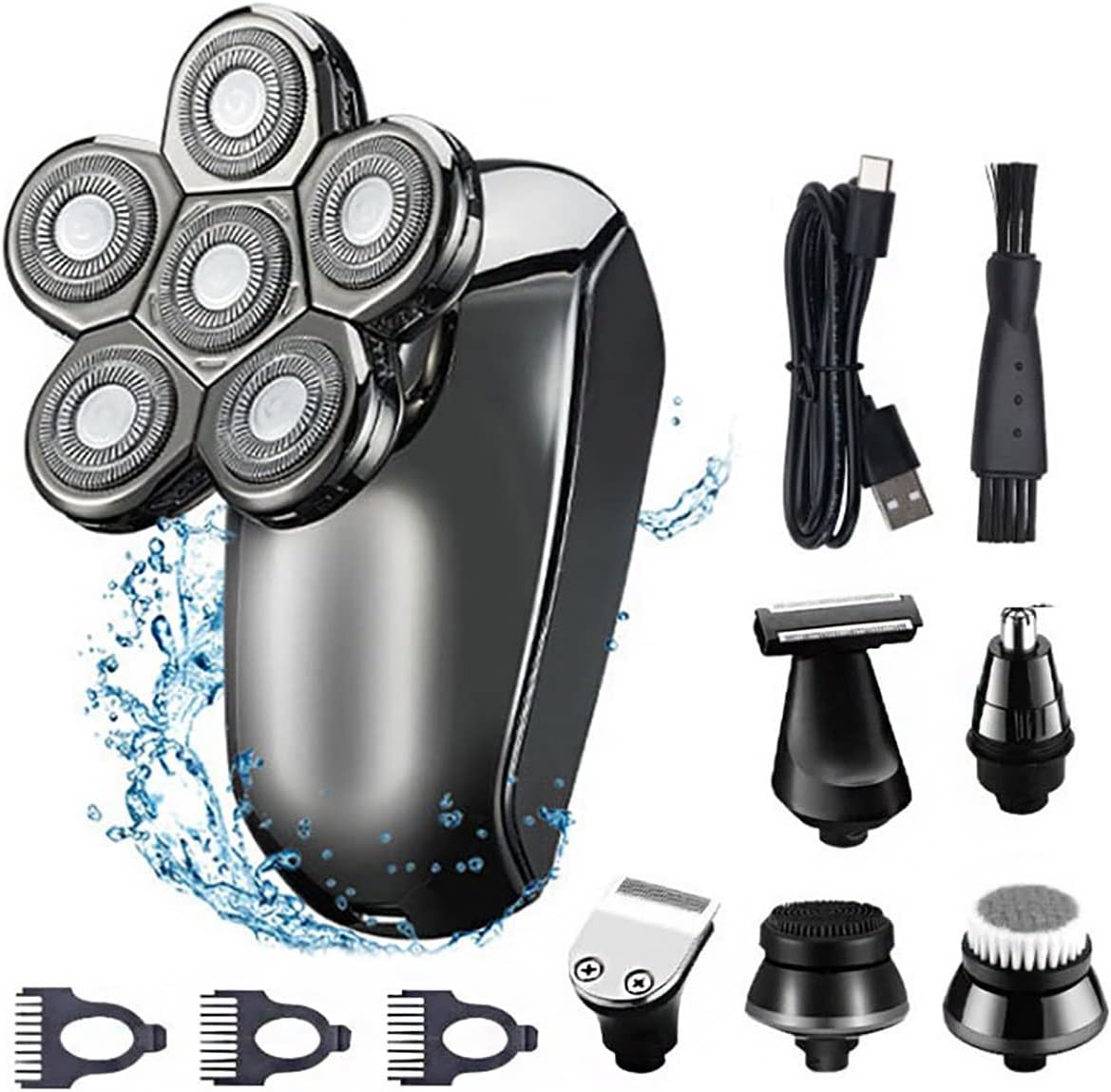 Electric Razor for Men, 6 In 1 Grooming Kit 6-blade Electric Shaver For Men Body Beard Hair Trimmer Electric Razor Bald Shaving Machine Rechargeable
