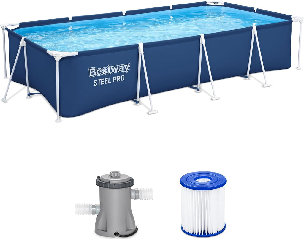 Bestway Steel Pro 13 Foot x 32 Inch Rectangular Above Ground Outdoor Pool Steel Framed Vinyl Swimming Pool with 1,506 Gallon Water Capacity, Blue