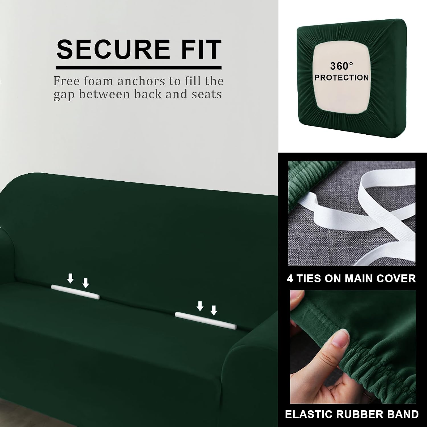 Couch Cover Velvet, Stretch Sofa Covers for Separate Main Cover/Backrests and Seat Cushions Couch Cover, for Living Room Furniture Slipcovers (Dark Green,Large Seat 7 Piece)