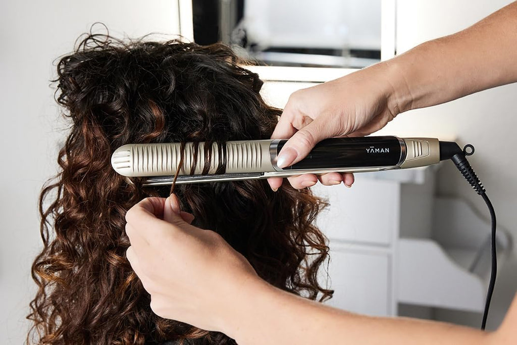 YA-MAN Spa Styler Straight+Wave Flat Iron Hair Straightener and Curler 2in1 - Advanced Japanese Technology, Dual Voltage, Titanium Tourmaline Plates with Red Light Therapy, 5 Settings (Slate Gray)
