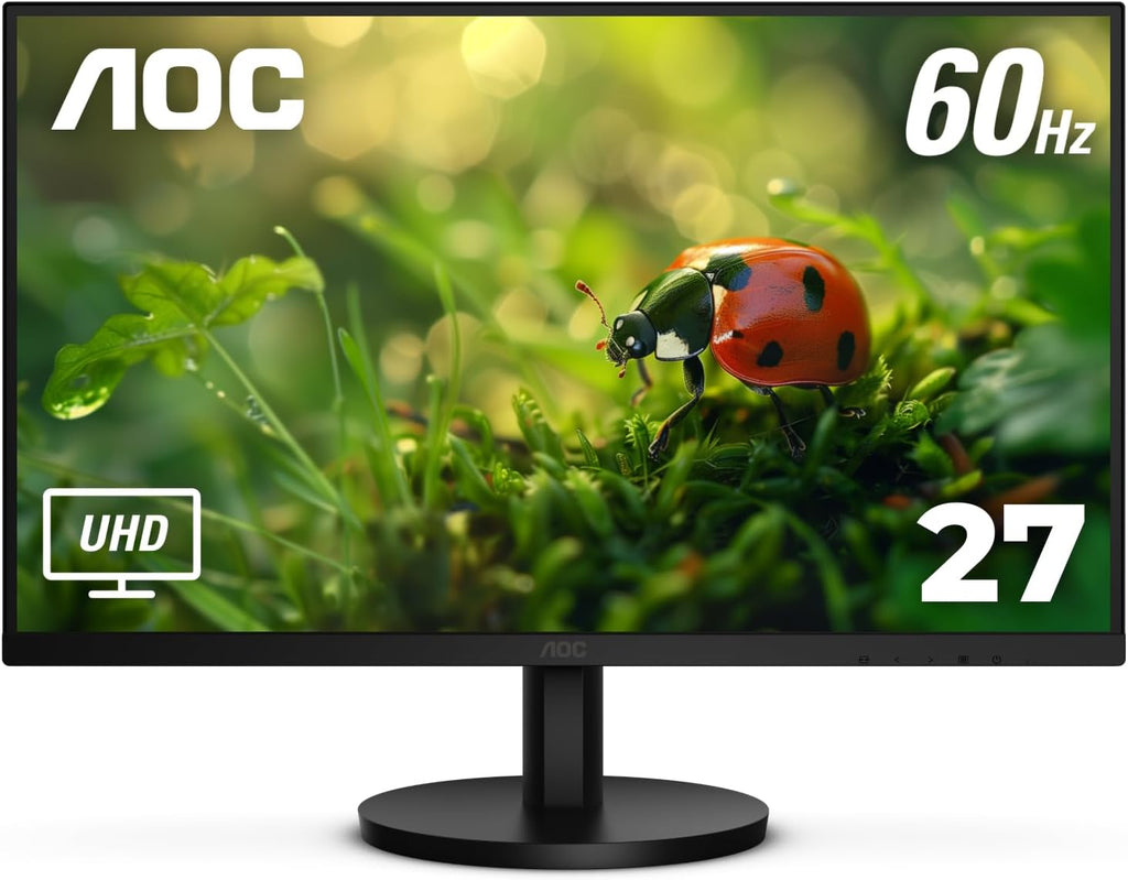 AOC U27B3A 4K 27' IPS 3840x2160 UHD Frameless Monitor, Display Port x1, HDMI x2, Built in Speaker, Eye Care, Flicker Free, 1 Billion+ Colors, sRGB 128.7%, VESA