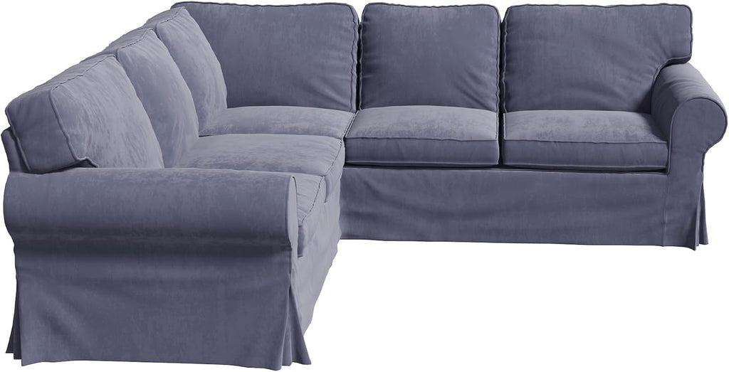 Velvet Pets Friendly Sectional Corner Sofa Covers Made Compatible with IKEA Ektorp 4 Four Seat Couch Sofa Slipcovers (Velvet Light Gray Ektorp 2+2)