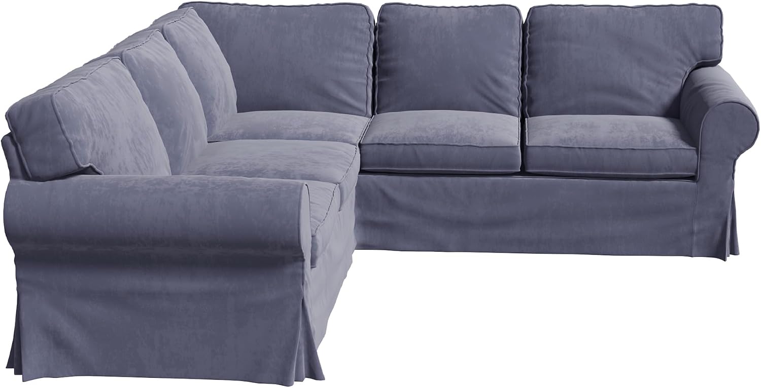 Velvet Pets Friendly Sectional Corner Sofa Covers Made Compatible with IKEA Ektorp 4 Four Seat Couch Sofa Slipcovers (Velvet Light Gray Ektorp 2+2)