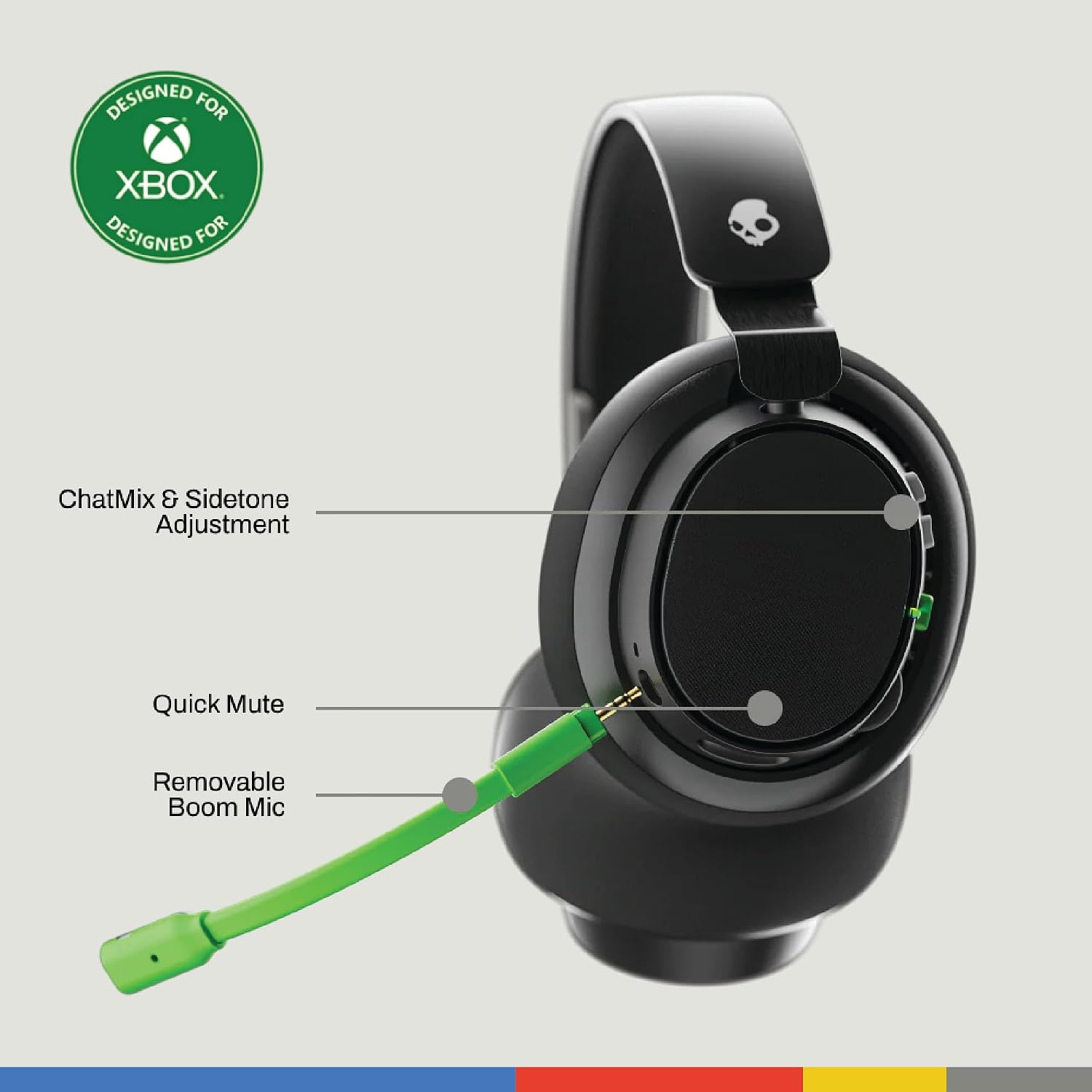Skullcandy SLYR Pro Wireless Multi-Platform Gaming Headset, Bluetooth Headphones, 24 Hrs Battery, PC, Xbox, PlayStation, Nintendo Switch, 2.4GHz Low Latency Wireless Transmitter Included - Black/Green