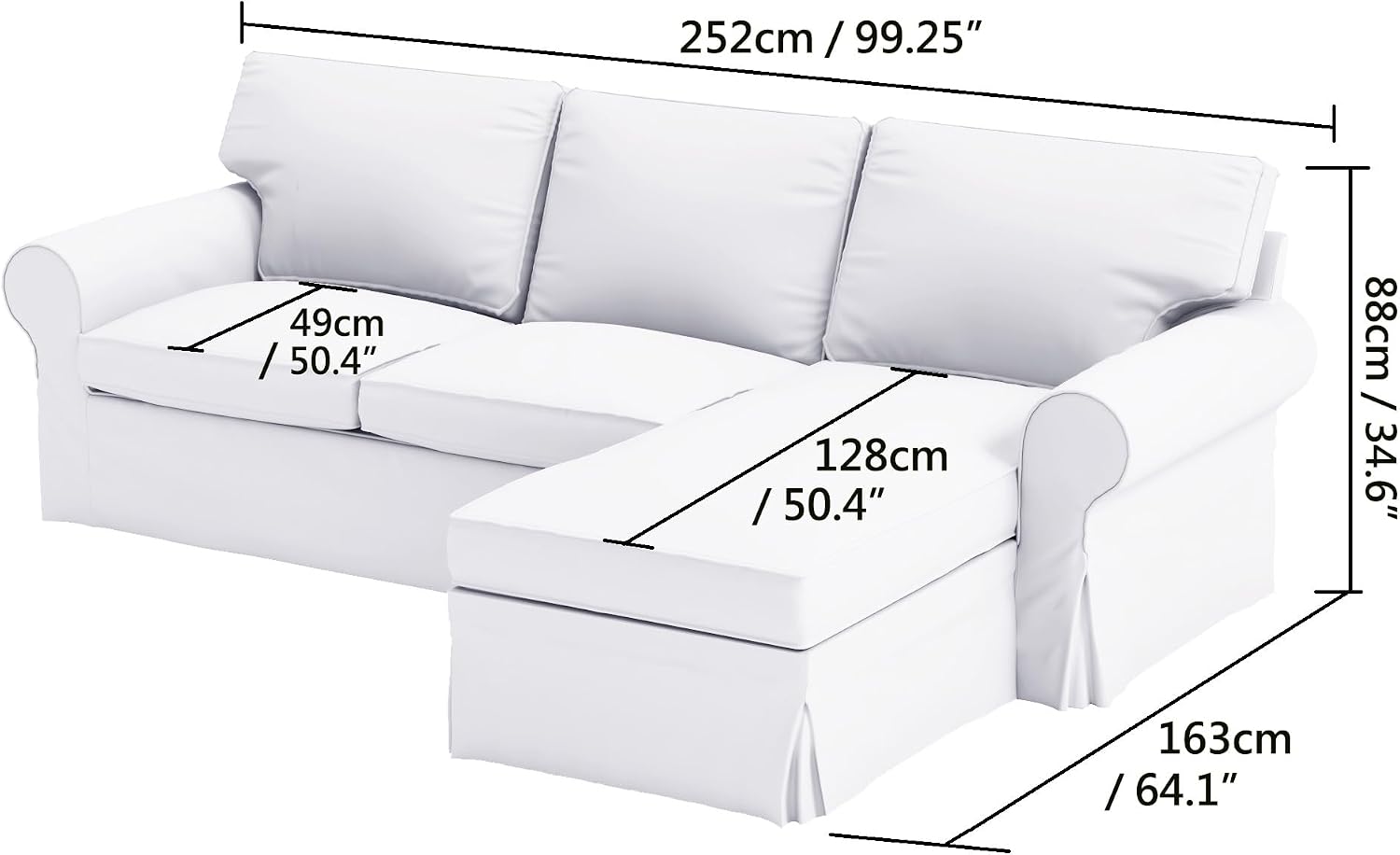 Sofa Covers Compatible with IKEA Ektorp 3 Three Seat Sofa with Chaise Slipcovers (Polyester Dark Gray 4 Chaise)