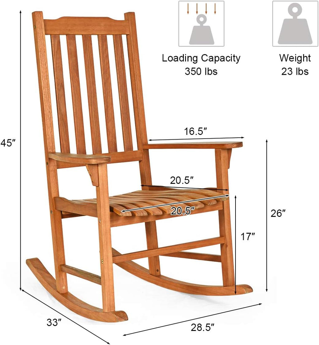 Giantex Set of 2 Porch Rocking Chair Outdoor and Indoor Use, Solid Eucalyptus Wood Rocker with Natural Finish, Front Porch Chairs for Patio Deck Garden, Wooden Rocking Adirondack Chair Set
