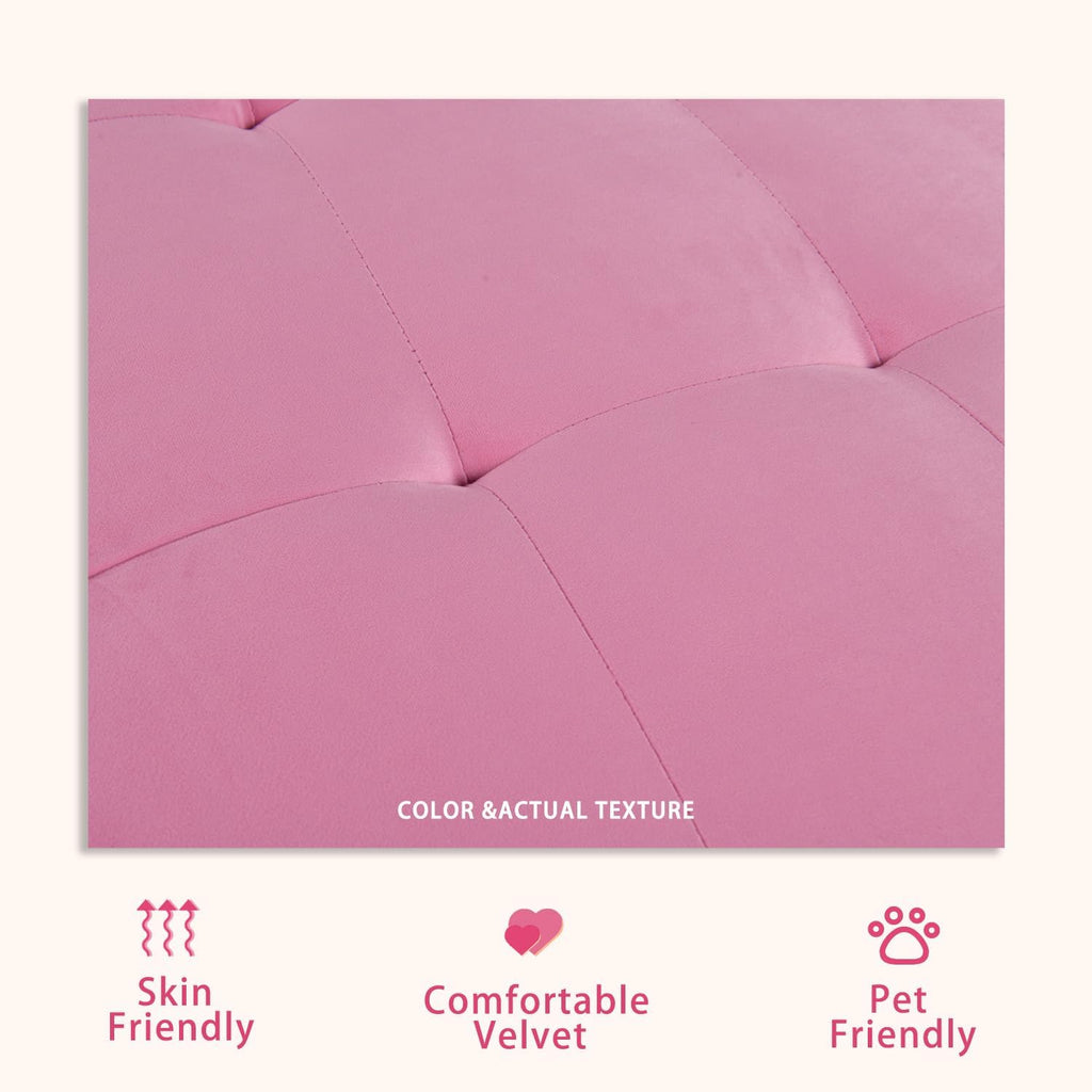 Convertible Velvet Sofa Bed with Pull-Out Bed & Side Storage Pockets, Modern Sleeper Sofa for Living Room, Apartment, Small Spaces, and Bedroom (Pink-1)