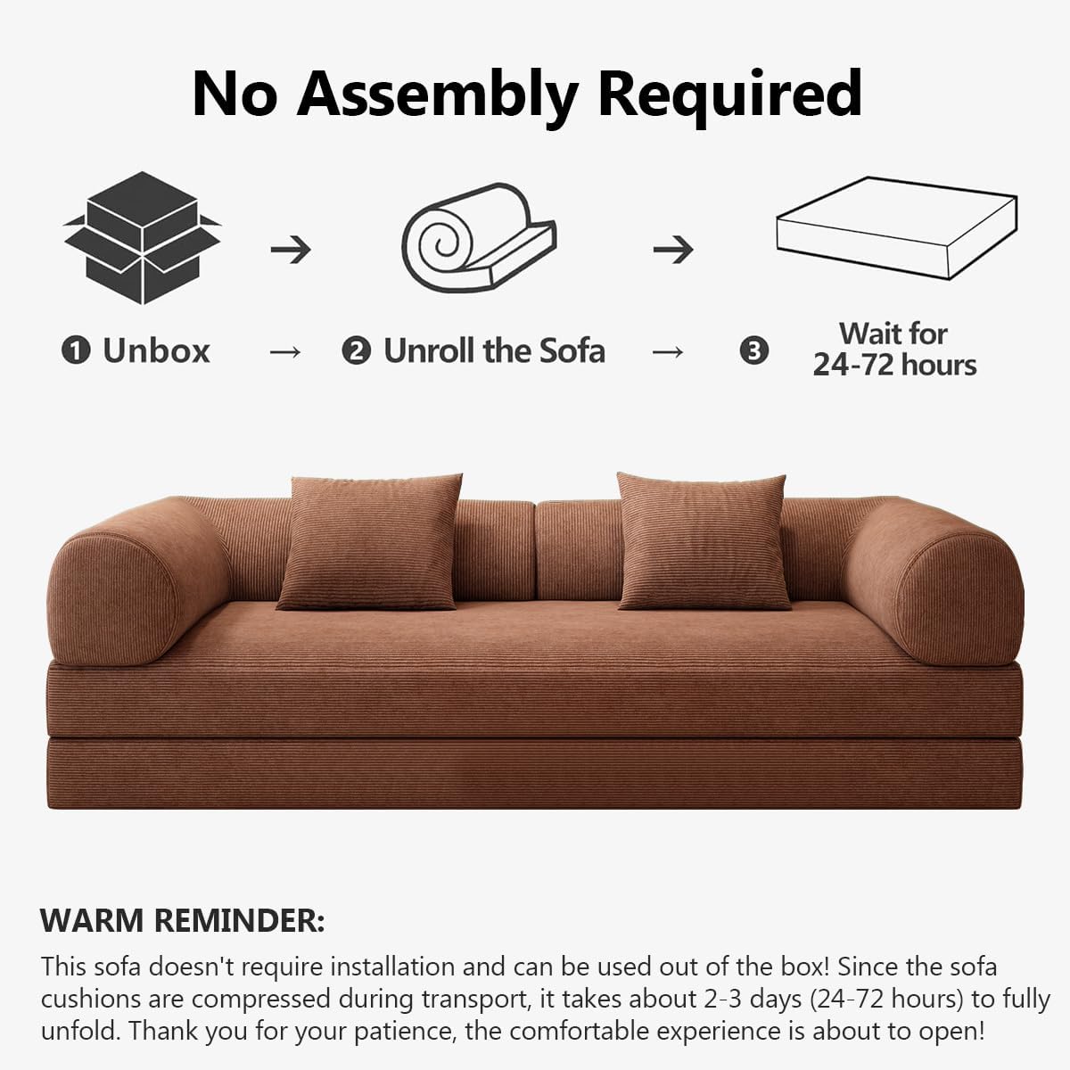 78.8' Modular Sofa Bed - 4-in-1 Convertible Design with Corduroy Fabric and High Density Sponge, Removable Cover and Fixed Frame