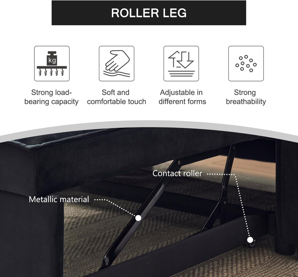 Futon Sofa Bed,Modern 3 in 1 Convertible Sleeper Sofa, Pull Out Couch Bed with Adjustable Backrest, Storage Pockets and Toss Pillows for Living Room, Bedroom (Black)