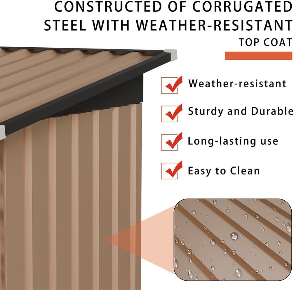 5×3 FT Metal Outdoor Lean-to Storage Shed, Galvanized Steel Garden Tool Shed with Sloping Roof, Lockable Door, Weather-Resistant Backyard Storage for Trash Cans, Bikes & Patio Equipment