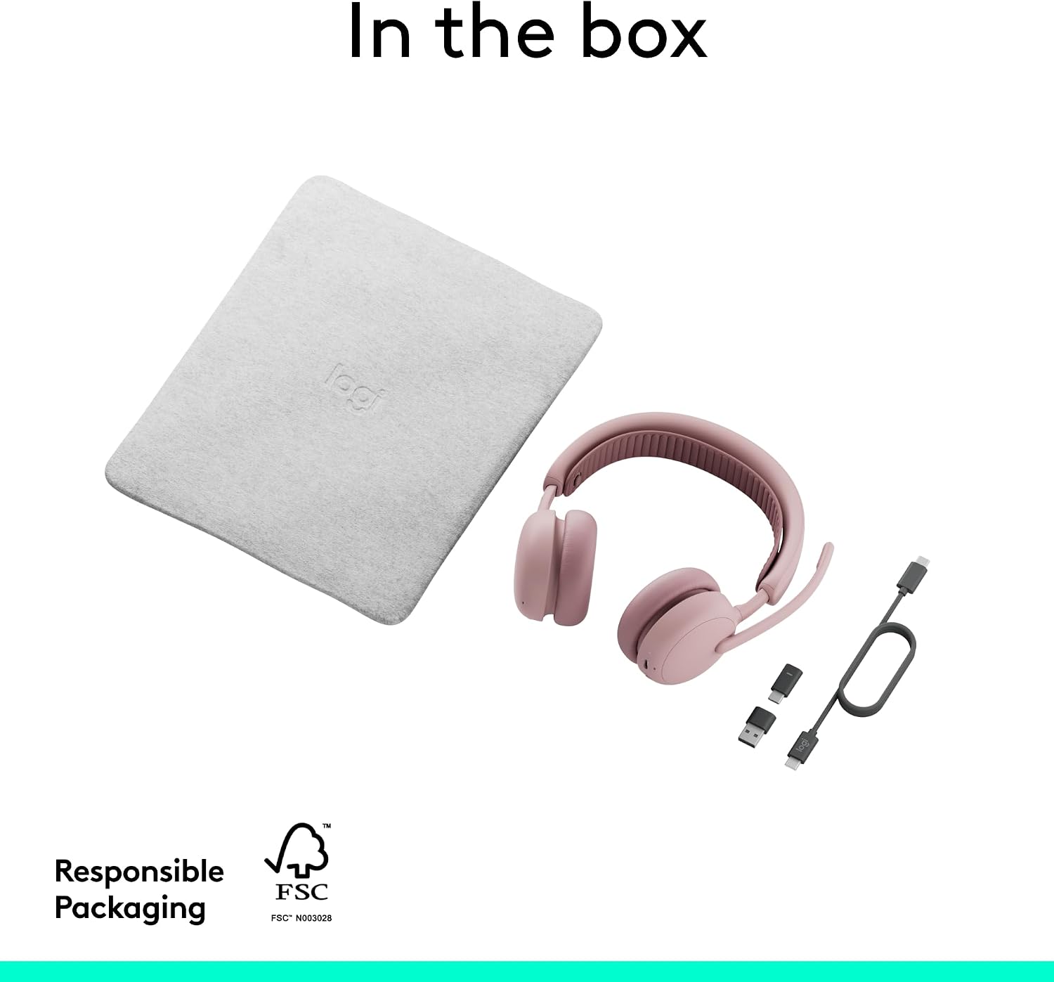 Logitech Zone Wireless 2 ES for Business - Noise-Canceling Wireless Headset with Adaptive Hybrid ANC, Bluetooth, USB-C & USB-A, Microsoft Teams Certified - Rose