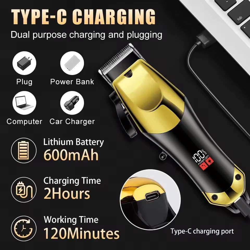 Professional Hair Clippers for Men, USB Charging Beard Trimmer Shaver Electric Kit, Cordless Barber and Trimmers Set, Cutting, Shaving Machines for Grooming Gifts